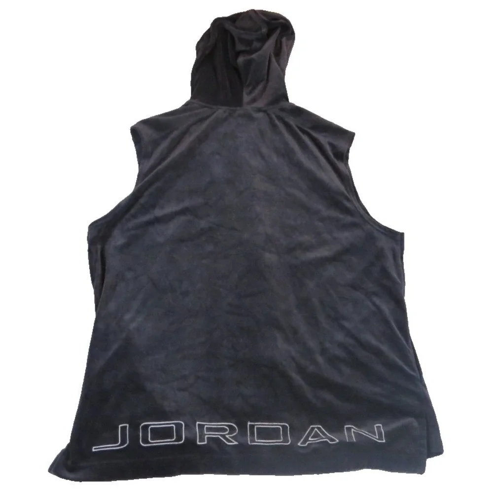 Jordan Velour Sleeveless Hoodie Vest Men XL Black Full Zip Embroidered VTG Y2K